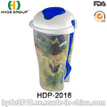 Taza plástica de la coctelera de la ensalada con la bifurcación y la venda (HDP-2018)